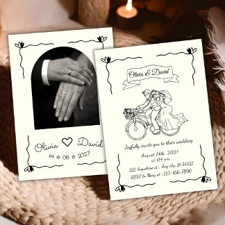 Invitación Sencilla boda moderna minimalista dibujada a mano