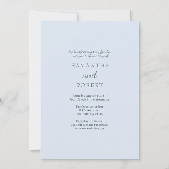 Invitación Sencilla boda romántica azul verde  (Anverso)