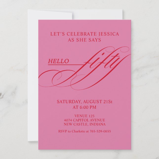 Invitación Sencilla Caligrafía Moderna Cumpleaños Cincuenta 5 (Anverso)