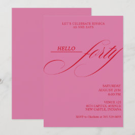 Invitación Sencilla Caligrafía Moderna Cumpleaños Cuarenta 40