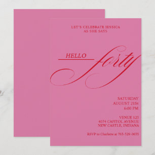 Invitación Sencilla Caligrafía Moderna Cumpleaños Cuarenta 40