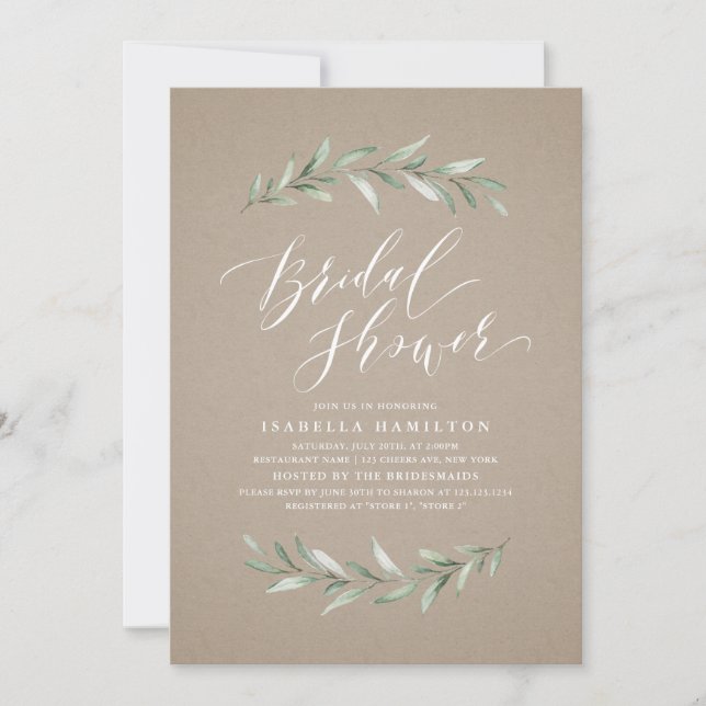 Invitación Sencilla caligrafía vegetación rústica ducha de no (Anverso)