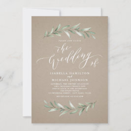 Invitación Sencilla caligrafía vegetación rústica kraft boda