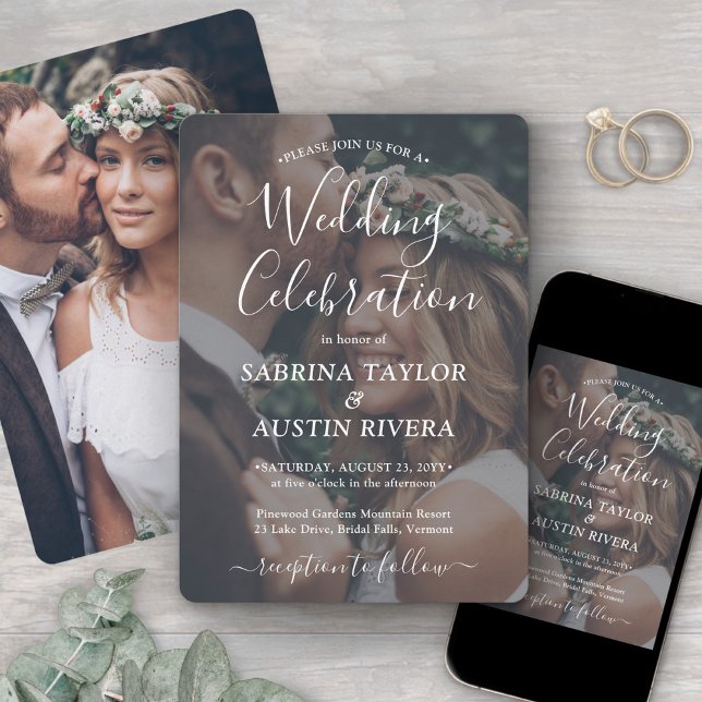 Invitación Sencilla Celebración de Boda con Guión Blanco de 2 (Subido por el creador)