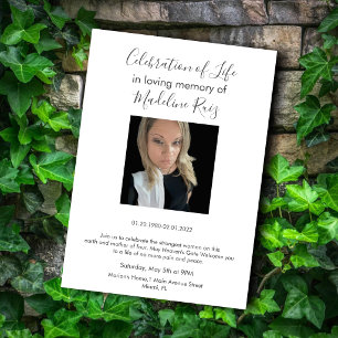 Invitación Sencilla Celebración de la Vida con Foto en Blanco