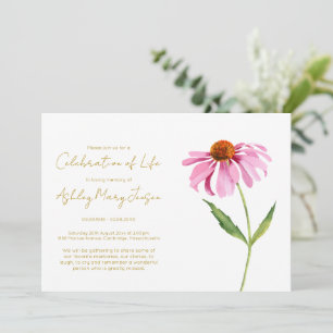 Invitación Sencilla Celebración de la Vida de Echinacea Funer
