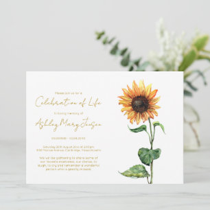 Invitación Sencilla Celebración de la Vida de Girasoles Funer