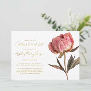 Invitación Sencilla Celebración de la Vida de Peonía Funeral