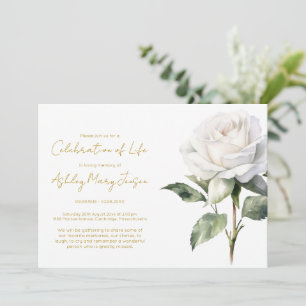 Invitación Sencilla Celebración de la Vida de Rosa Blanca Fun