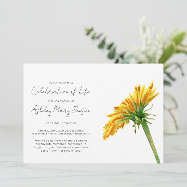 Invitación Sencilla Celebración de la Vida del Diente de León (Anverso de pie)