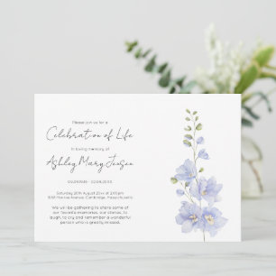 Invitación Sencilla Celebración de la Vida Delphinium