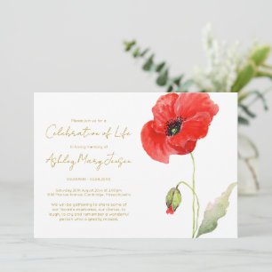 Invitación Sencilla Celebración de la Vida Funeral de Amapola