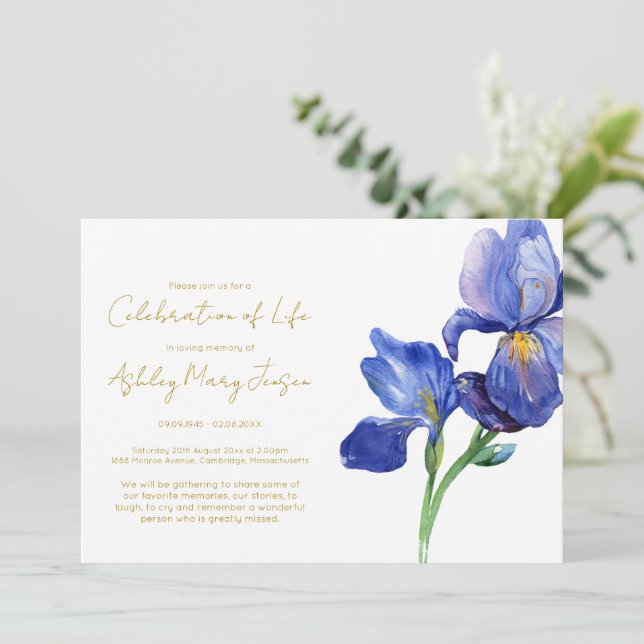 Invitación Sencilla Celebración de la Vida Funeral de Iris (Anverso de pie)