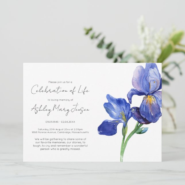 Invitación Sencilla Celebración de la Vida Funeral de Iris (Anverso de pie)