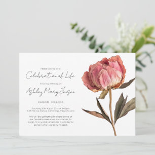 Invitación Sencilla Celebración de la Vida Funeral de Peonía