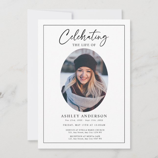 Invitación Sencilla Celebración de la Vida Funeral en Blanco  (Anverso)