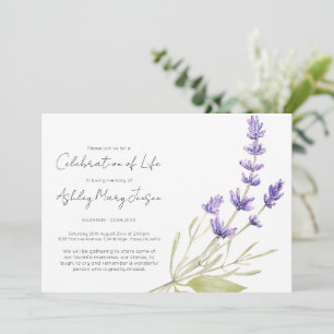 Invitación Sencilla Celebración de Vida Funeral de Lavanda