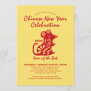 Invitación Sencilla celebración del Año Nuevo Chino Rata Roja