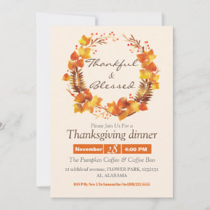 Invitación Sencilla cena de Acción de Gracias acuarela Cae la