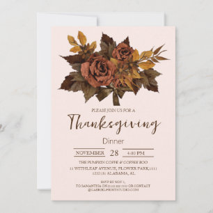 Invitación Sencilla cena de Acción de Gracias Caída de flores