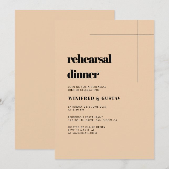 Invitación Sencilla cena de boda elegante y de moda (Anverso / Reverso)