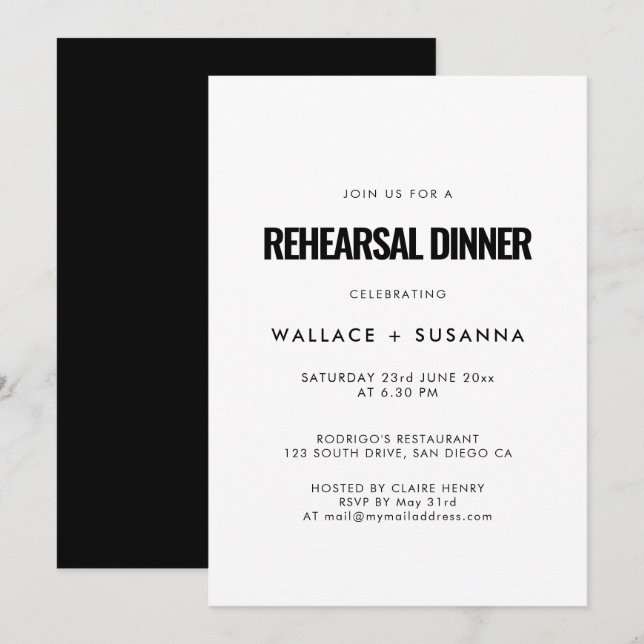 Invitación Sencilla cena de boda minimalista (Anverso / Reverso)