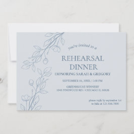 Invitación Sencilla cena de ensayo azul fuerte con flores de