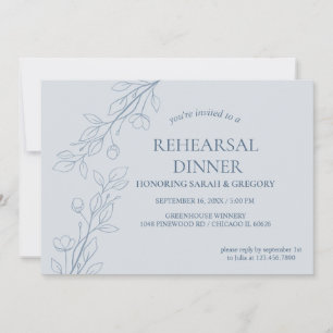 Invitación Sencilla cena de ensayo azul fuerte con flores de 