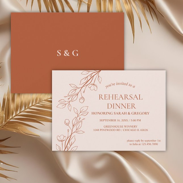 Invitación Sencilla Cena de ensayo Boho Floral Terracotta (Subido por el creador)