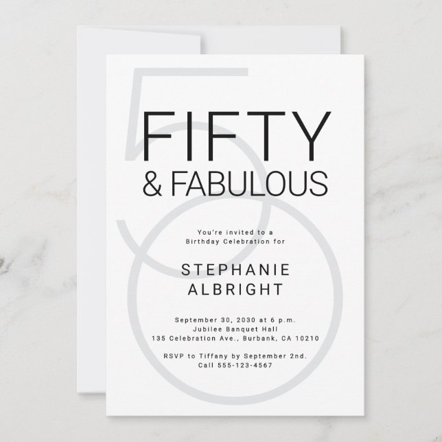 Invitación Sencilla cincuenta y fabulosa fiesta de cumpleaños (Anverso)