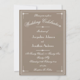 Invitación Sencilla Clásica Boda Todo En Uno Beige y Blanco