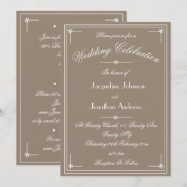 Invitación Sencilla Clásica Boda Todo En Uno Beige y Blanco