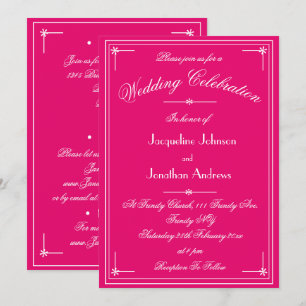 Invitación Sencilla Clásica Fuchsia y Blanca Boda Todo en Uno