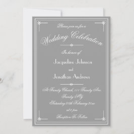 Invitación Sencilla Clásica Gris Suave Boda Todo En Uno