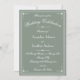 Invitación Sencilla Clásica Verde Salvia Todo En Uno Boda