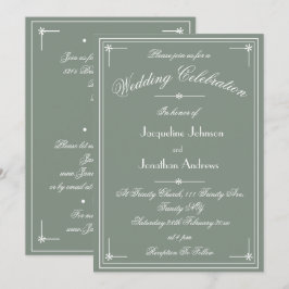 Invitación Sencilla Clásica Verde Salvia Todo En Uno Boda