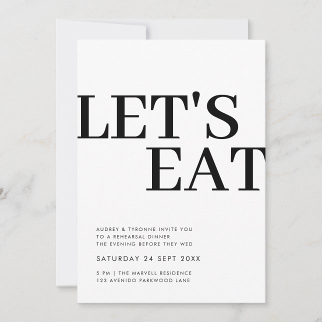 Invitación Sencilla comamos el ensayo moderno de la cena (Anverso)