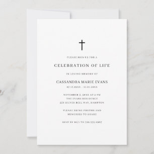 Invitación Sencilla Cruz en Blanco y Negro Celebración de la 