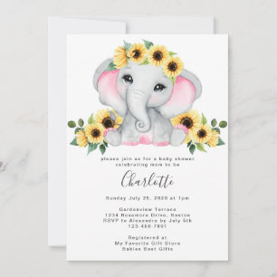 Invitación Sencilla Cuidada Elefante De Giro Niña Ducha