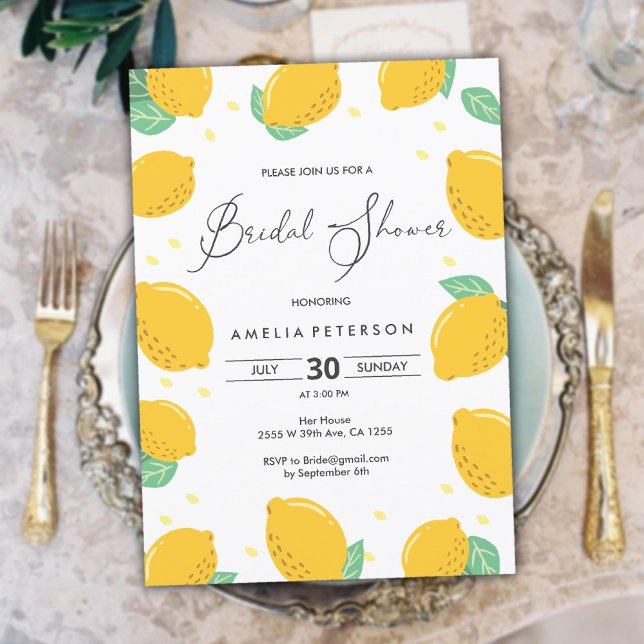 Invitación Sencilla ducha de limón recién hecha y divertida (Simple Fresh and Fun Elegant Lemon Bridal Shower Invitation)