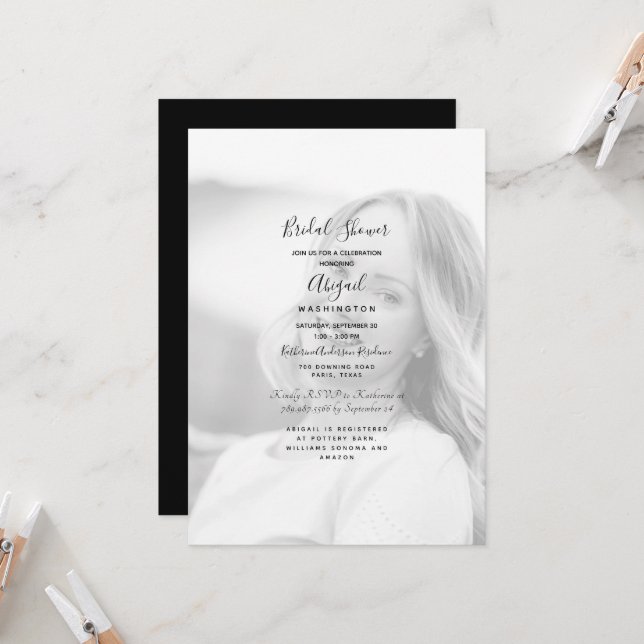 Invitación Sencilla ducha de novia con fotos en blanco y negr (Anverso/Reverso In Situ)