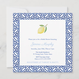 Invitación Sencilla ducha de novia con mosaico azul limón med