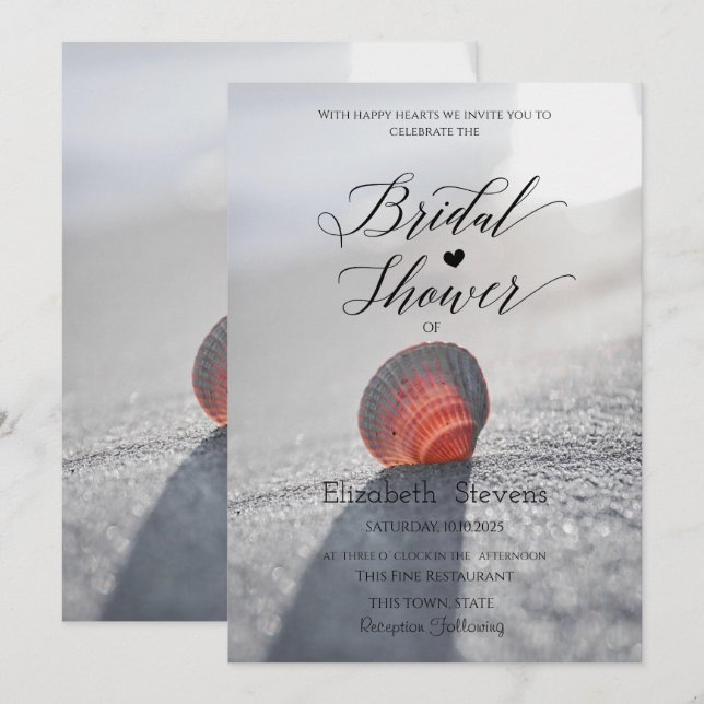 Invitación Sencilla ducha de novia de conchas de playa (Anverso / Reverso)