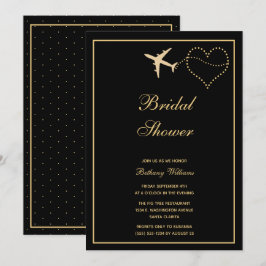 Invitación Sencilla ducha de novia de viaje de oro negro