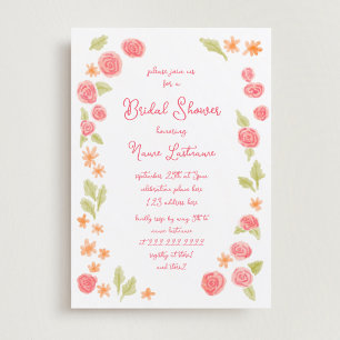 Invitación Sencilla ducha de novia floral roja Naranja