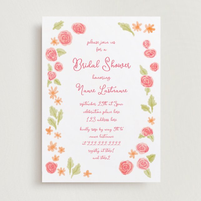Invitación Sencilla ducha de novia floral roja Naranja (Subido por el creador)