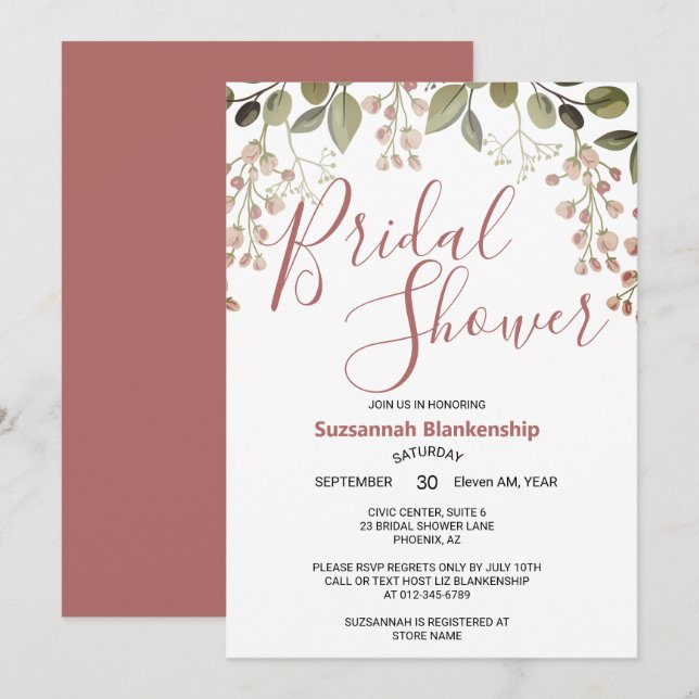 Invitación Sencilla ducha de novia floral superior borde (Anverso / Reverso)