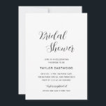Invitación Sencilla ducha de novia moderna en blanco y negro<br><div class="desc">Invitaciones contemporáneas a la ducha de novias blancas y negras con un diseño sencillo y minimalista con el encabezado en un guión elegante de caligrafía. Un diseño moderno que combina bien con cualquier tipo de ducha de matrimonio.</div>