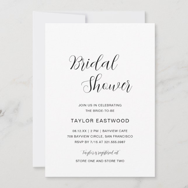 Invitación Sencilla ducha de novia moderna en blanco y negro (Anverso)