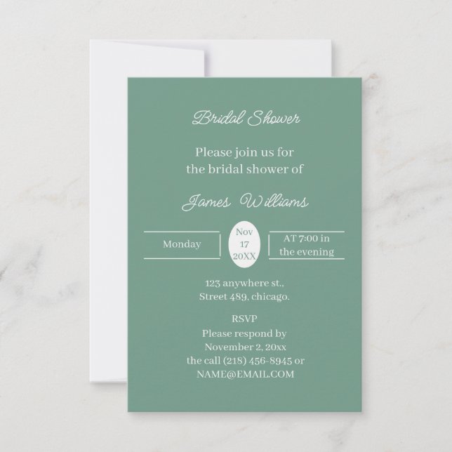 Invitación Sencilla ducha de novia personalizada verde (Anverso)